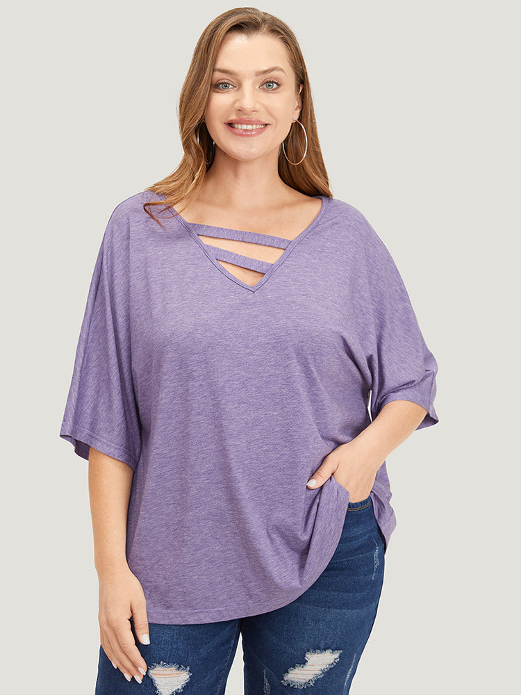 Solid Heather Keyhole Neck Dolman Sleeve T-shirt