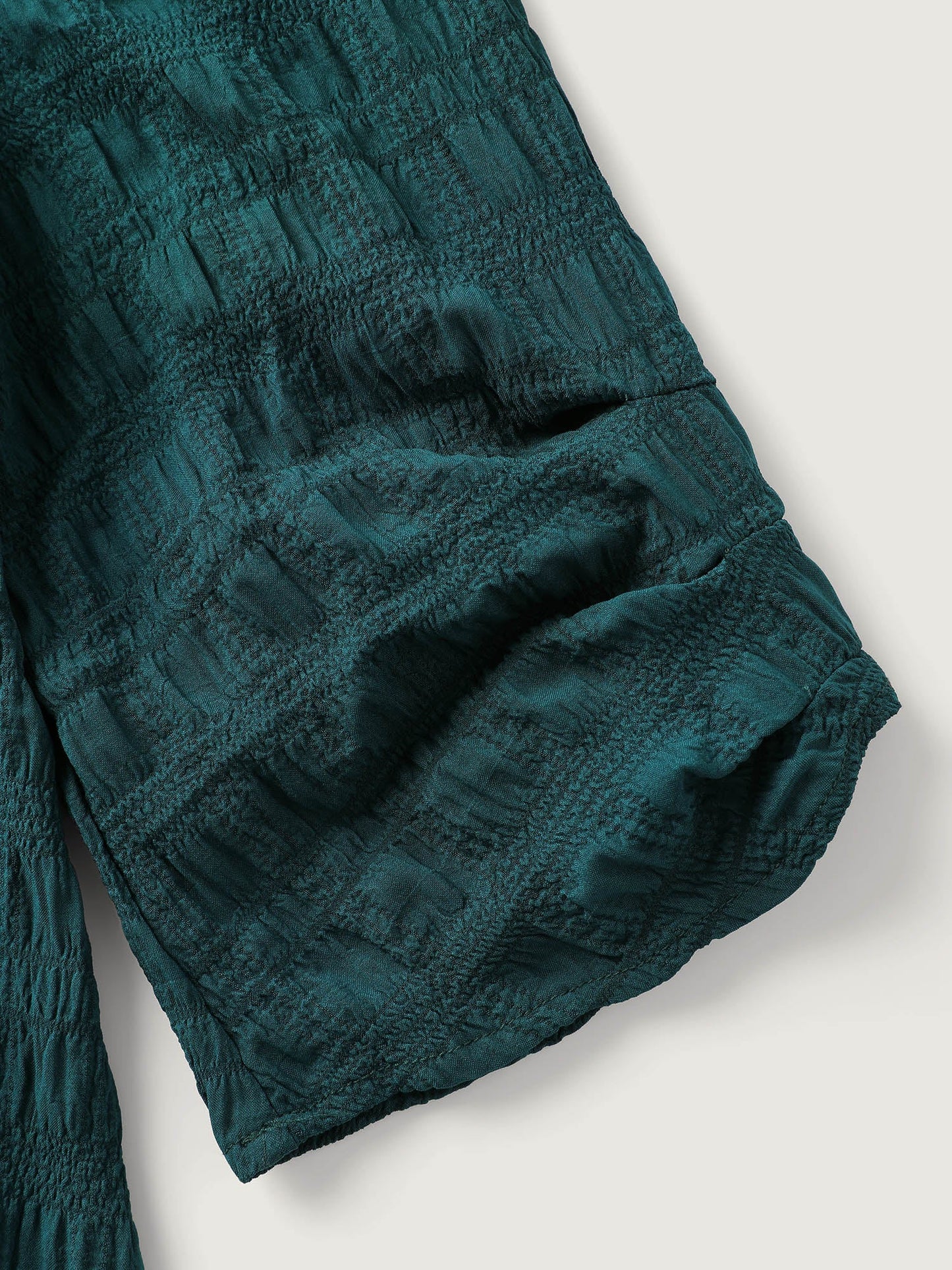 Textured Gathered Sleeve Solid Blouse