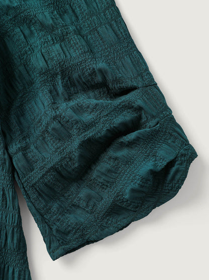 Textured Gathered Sleeve Solid Blouse