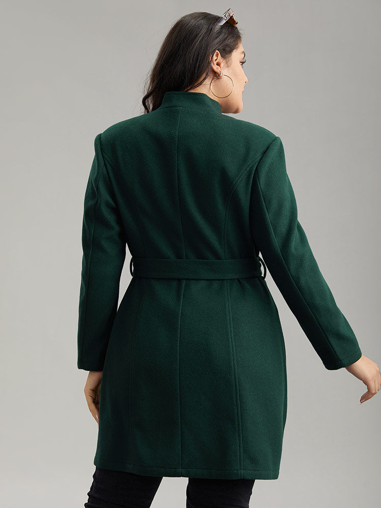 Solid Metal Detail Belted Pocket Coat