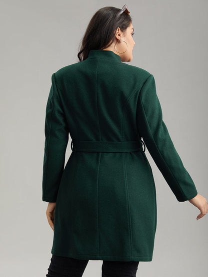 Solid Metal Detail Belted Pocket Coat