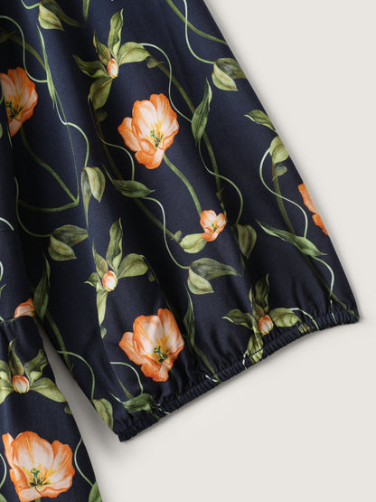 Supersoft Floral Print Shirred Midi Dress