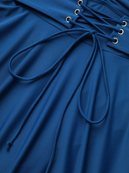 Waist-Tie Ruched Flared Swim Dress