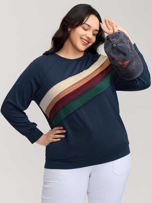 Rainbow Stripe Pleated Texture Sweatshirt
