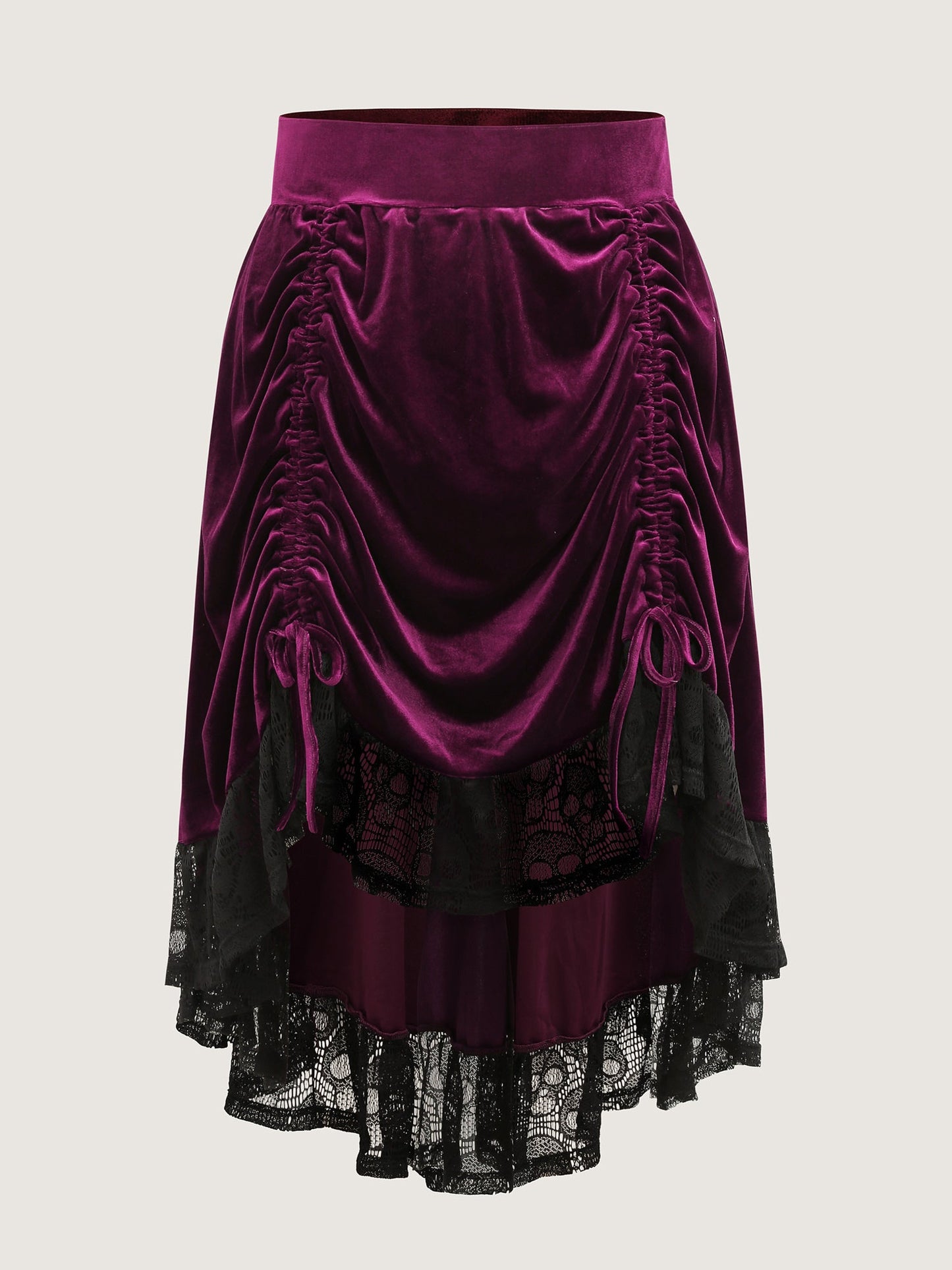 Velvet Lace Ruffled Gathered Midi Skirt
