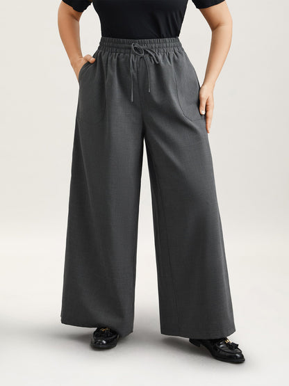 Waist Drawstring Plaid Wide Leg Pants