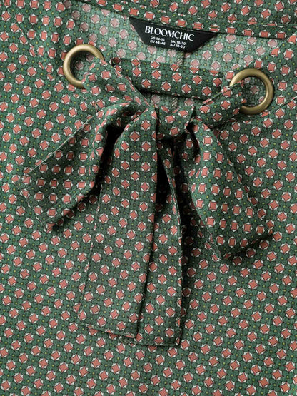 Geometric Print Bow-Tie Neckline Blouse