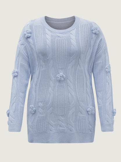 Twisted Texture Hand-Hooked Flowers Pullover