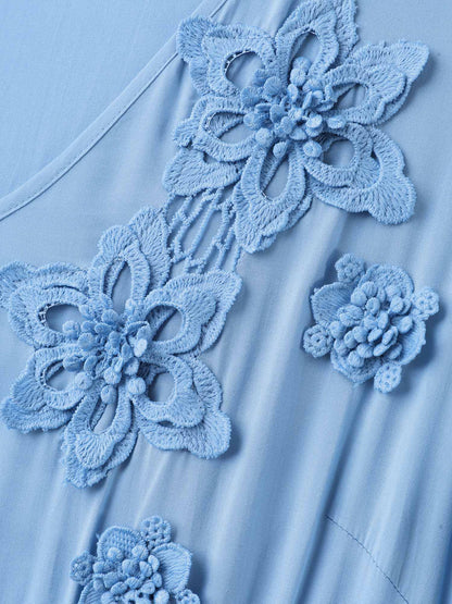 Rayon Floral Detail Cinched-Waist Midi Dress