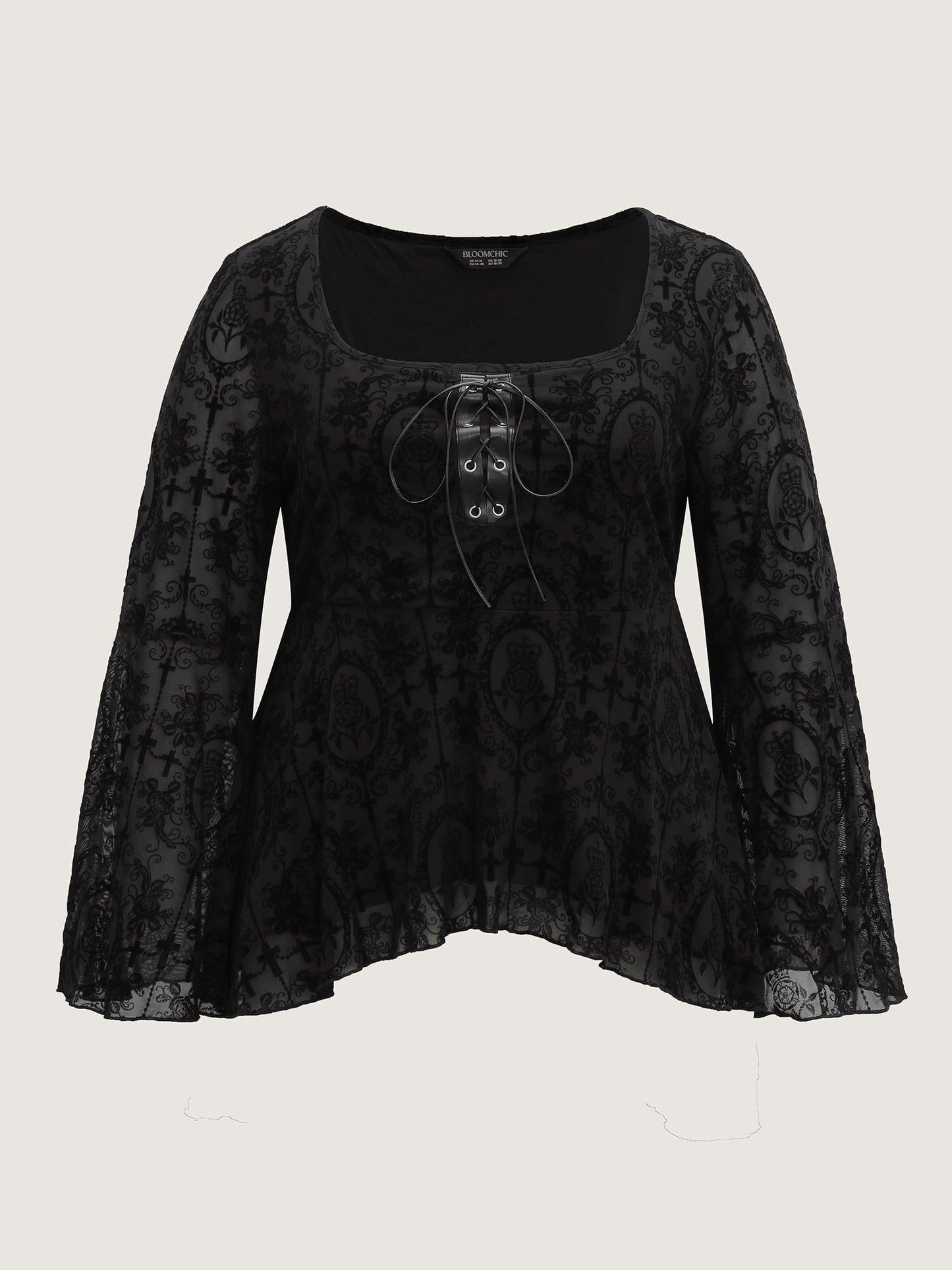 Velvet Mesh Cross-Ties Flared Top