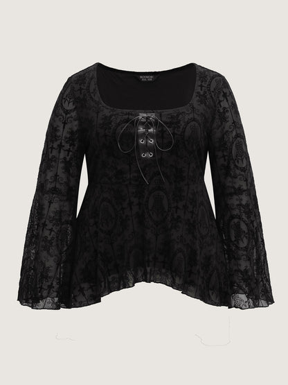 Velvet Mesh Cross-Ties Flared Top