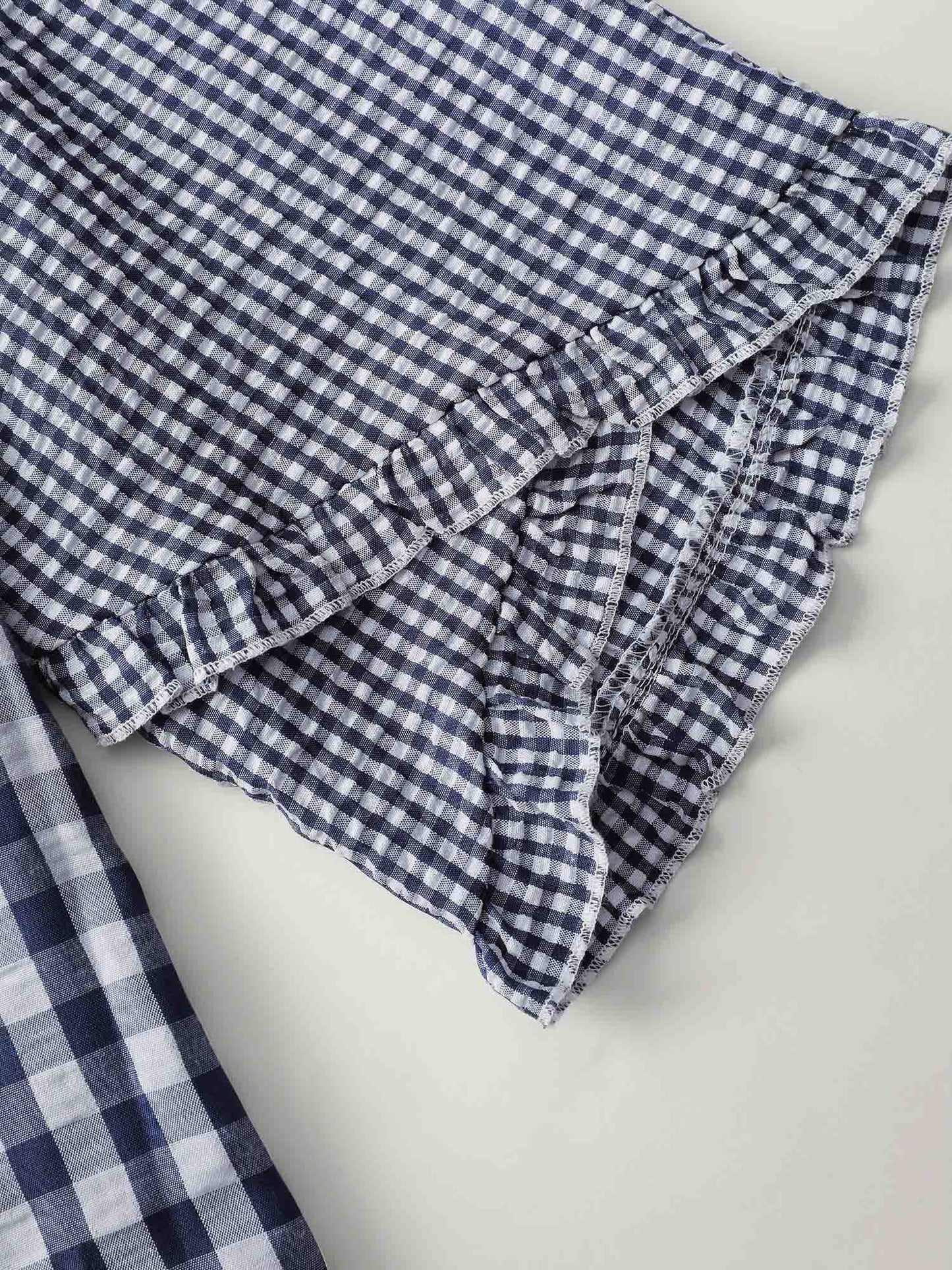 Checkered Print Flared Overlap Sleeve Blouse