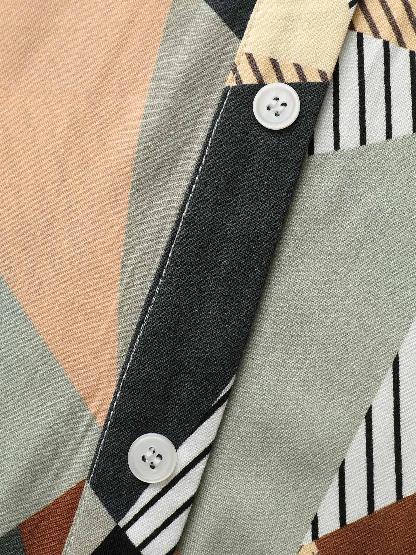 Geometric Print Contrast Tab Sleeve Midi Dress