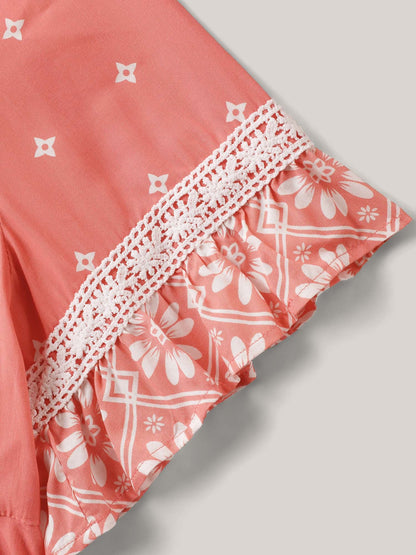 Boho Print Lace Babydoll Top