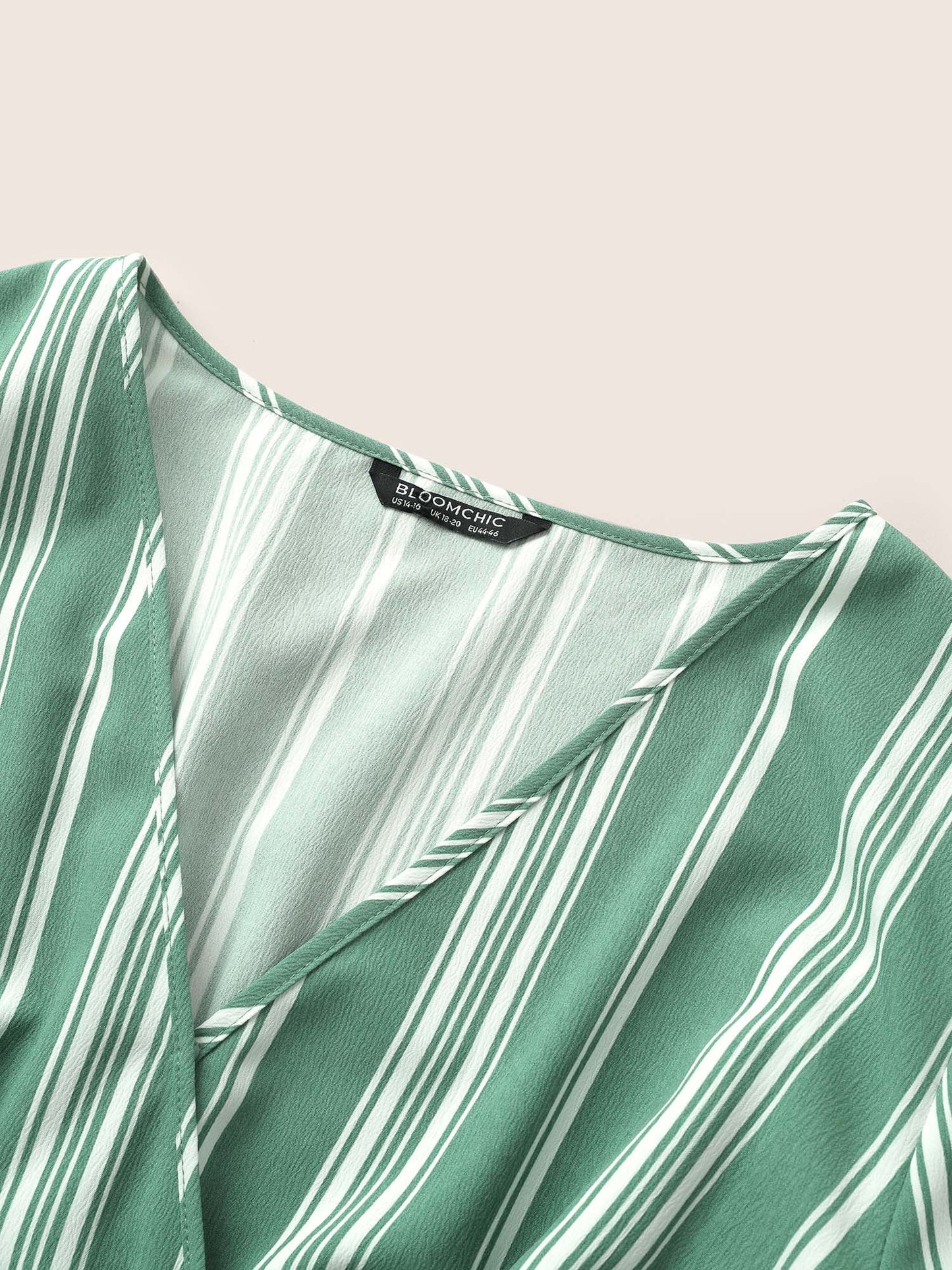 Striped Elastic Waist Belted Wrap Dress