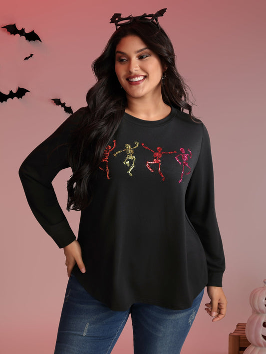 Happy Skeletons Embroidered Sequin Sweatshirt
