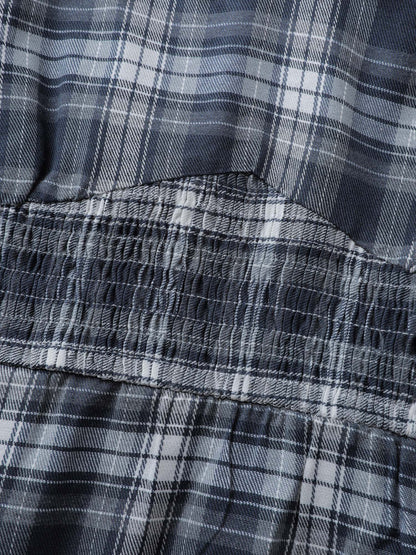 Plaid Print Back Bowknots Contrast Midi Dress