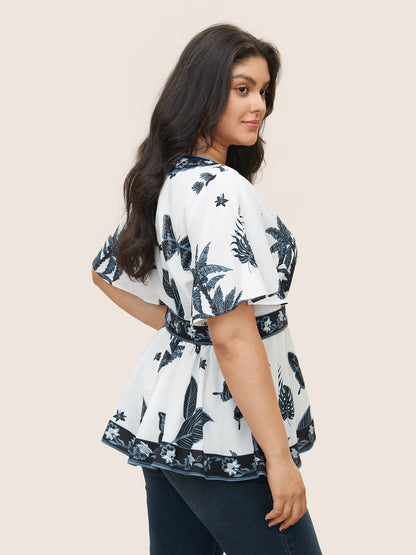 Boho Print Belted Flutters Blouse
