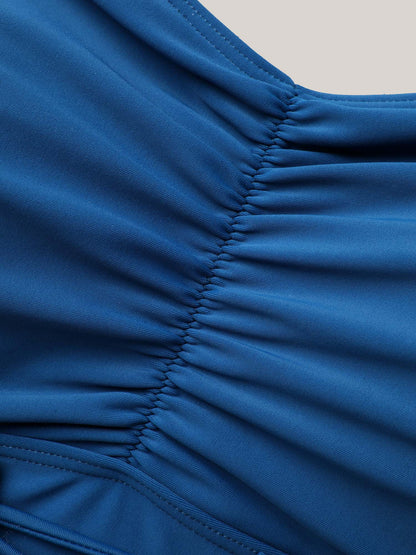 Waist-Tie Ruched Flared Swim Dress