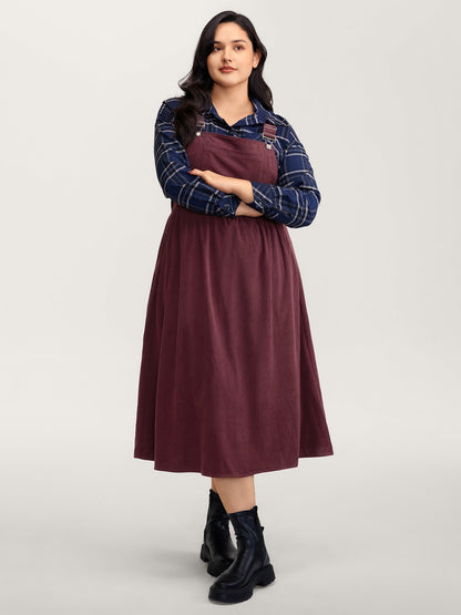 Corduroy Overall Straps Stretchy Back Midi Dress