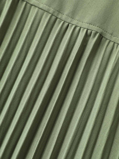 Plicated Detail Belted Pockets Maxi Dress