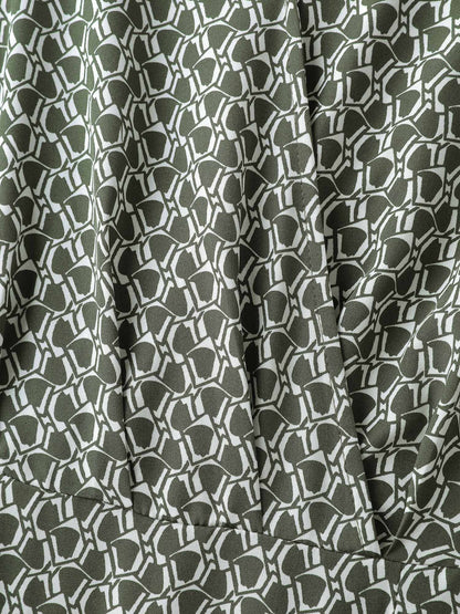 Geometric Print Split Wrap Collar Maxi Dress