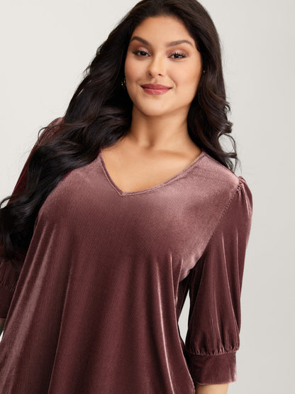Velvet Textured Drape V-Neck Top