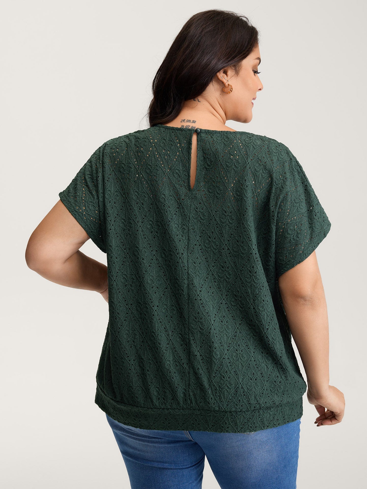 Draped Neckline Textured Button Back Blouse