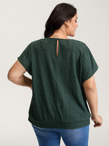 Draped Neckline Textured Button Back Blouse