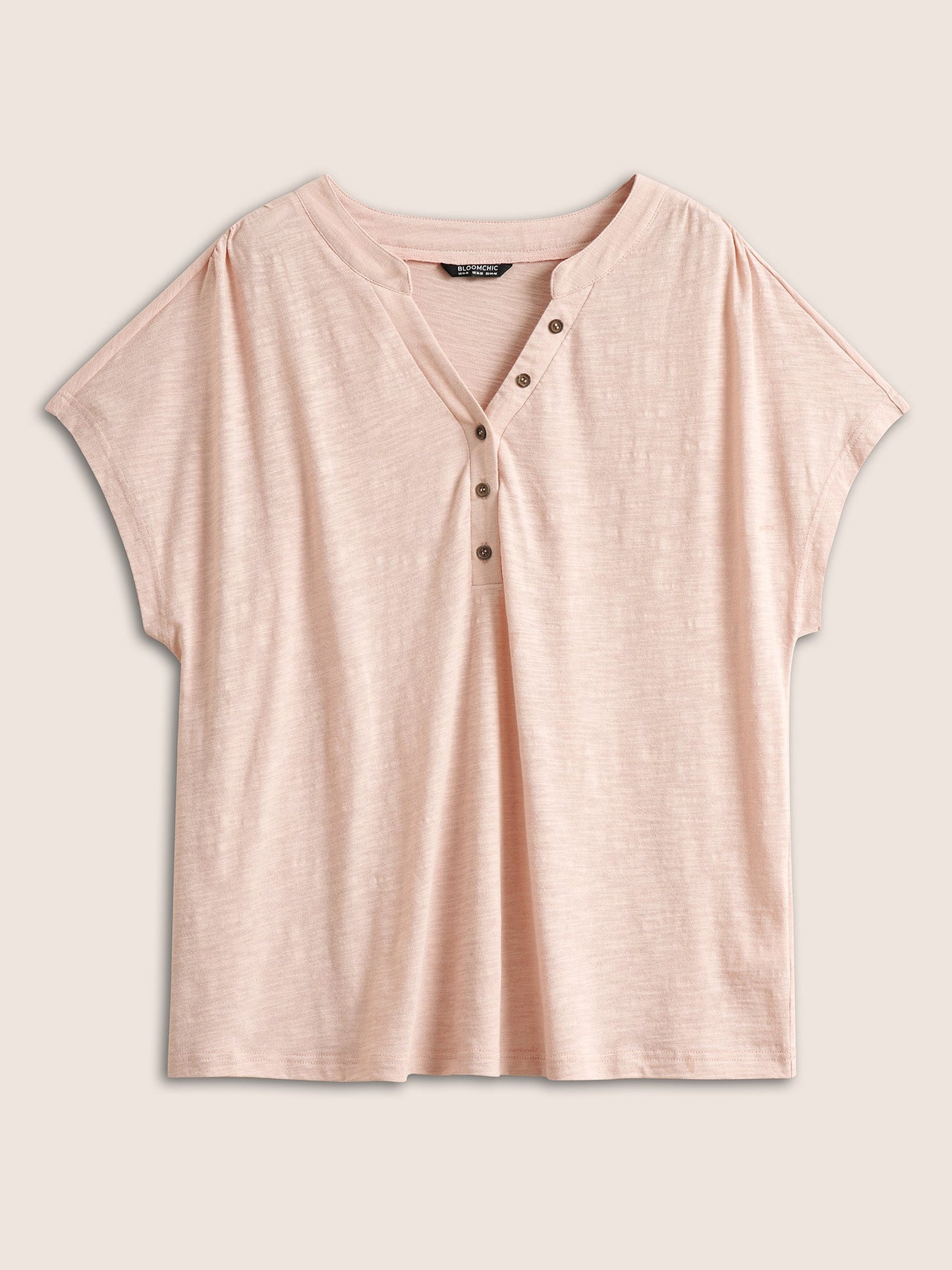 Cotton Solid Notched Dolman Sleeve T-shirt