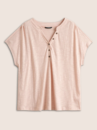 Cotton Solid Notched Dolman Sleeve T-shirt