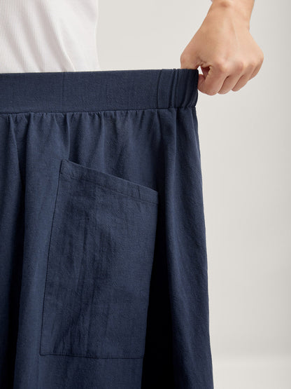 Solid Button Detail Midi Skirt