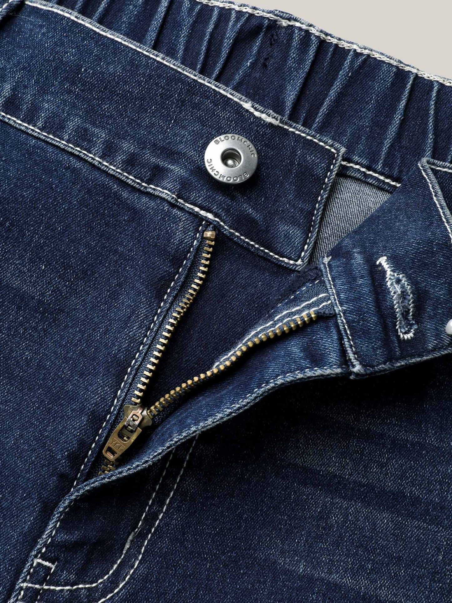 Whiskered Stretchy Waist Bootcut Jeans