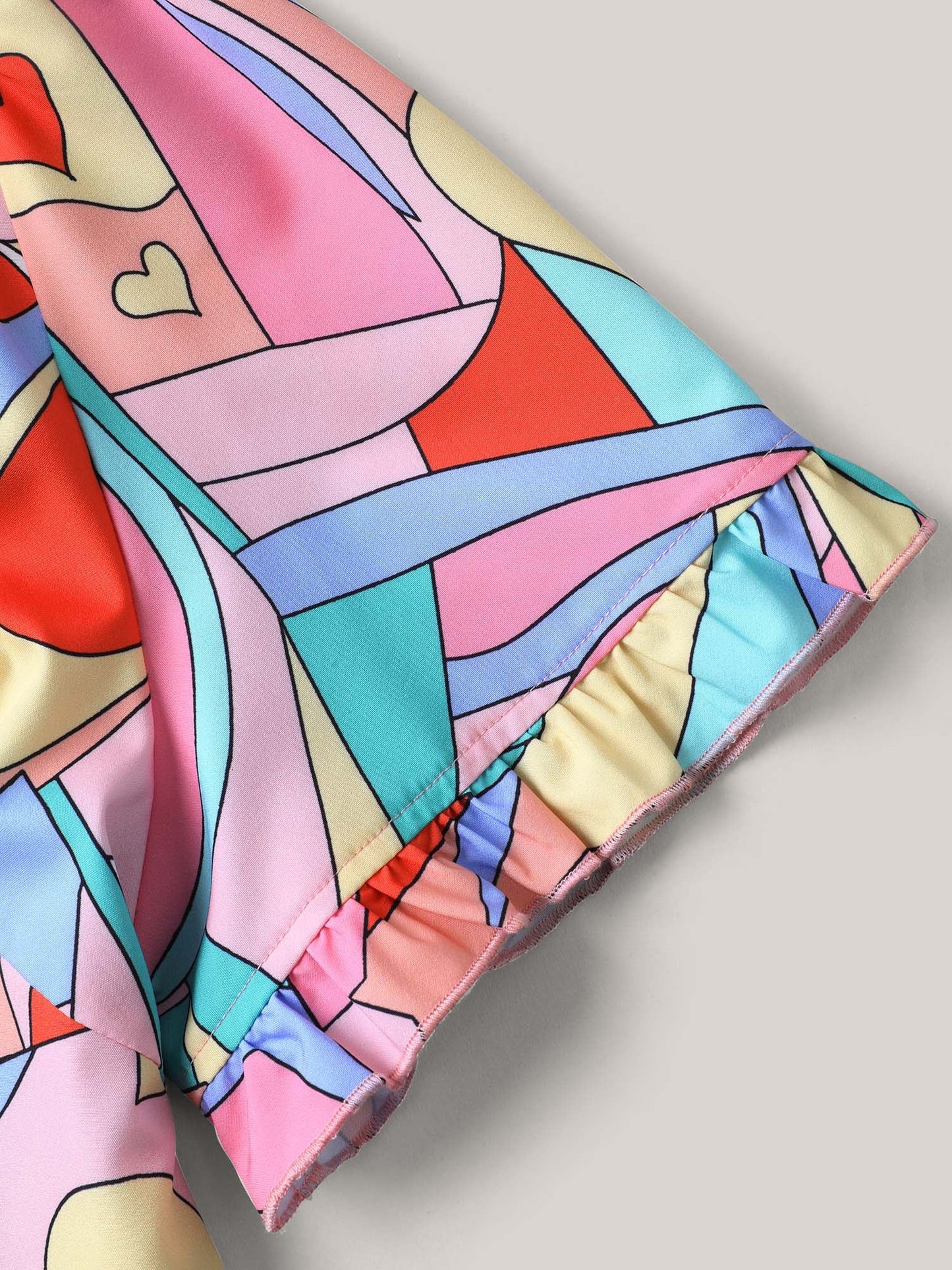 Abstract Pattern Petal Trim V-Neck Blouse