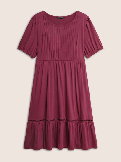 Supersoft Essentials Plain Pleated Patchwork Ruffle Hem Dress