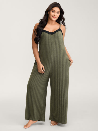 Ribbed Texture Lace Adjustable Lounge Jumpsuit