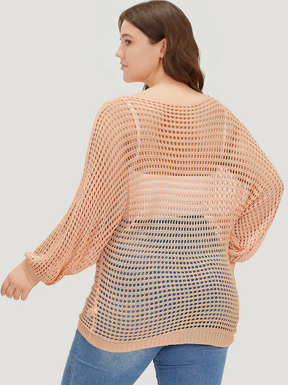 UltraCool Solid Hollow Out Batwing Sleeve Pullover