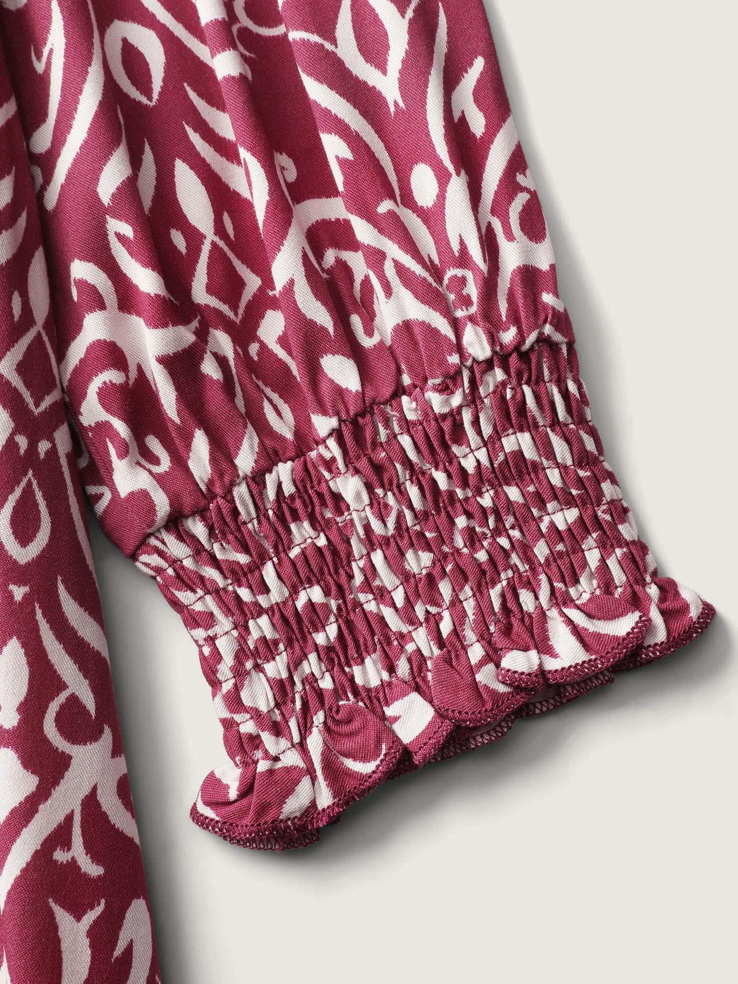 Abstract Pattern Shirred Waist Midi Dress