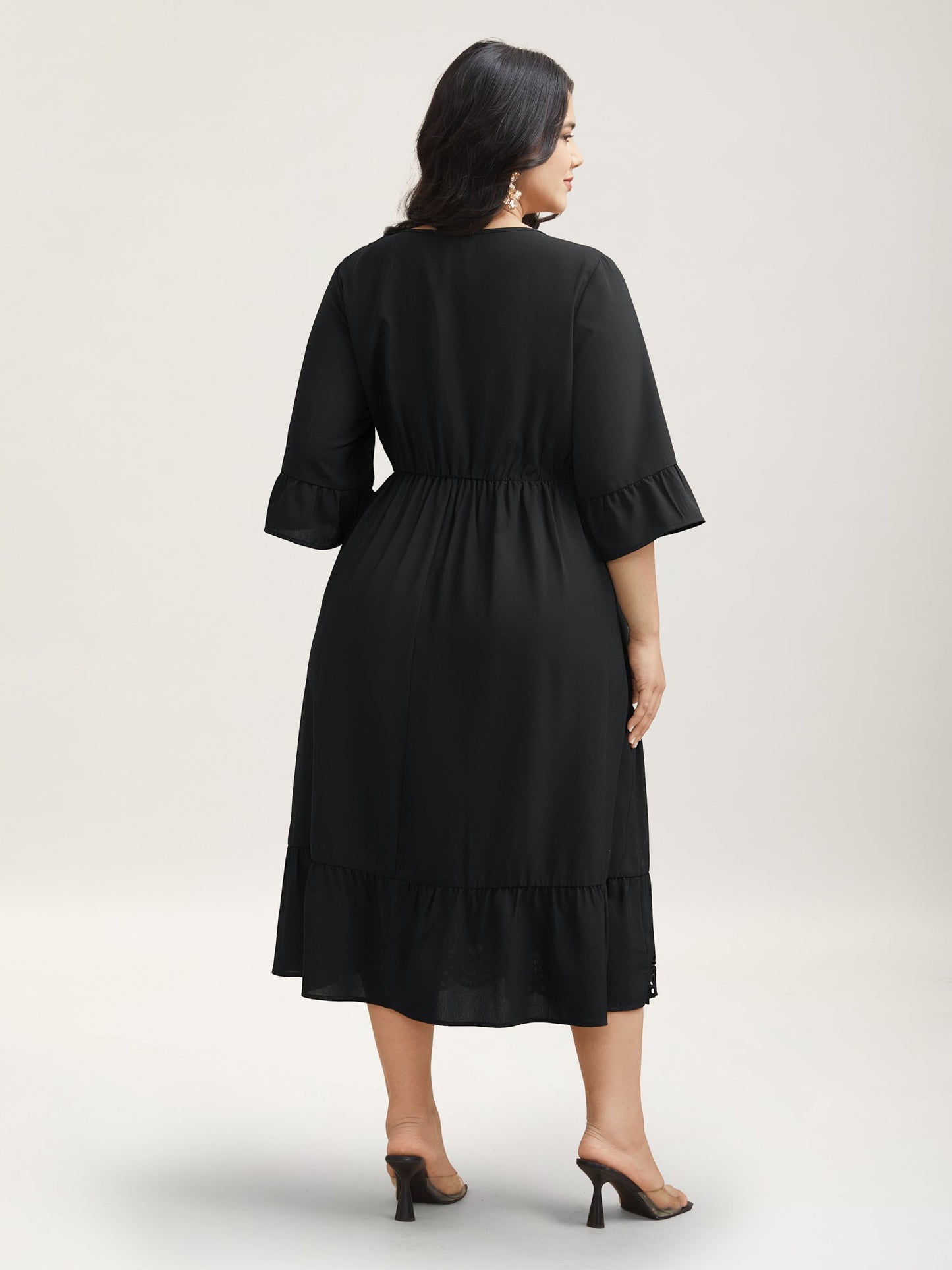 Cut-Out Waist-Defining Ruffled Midi Dress