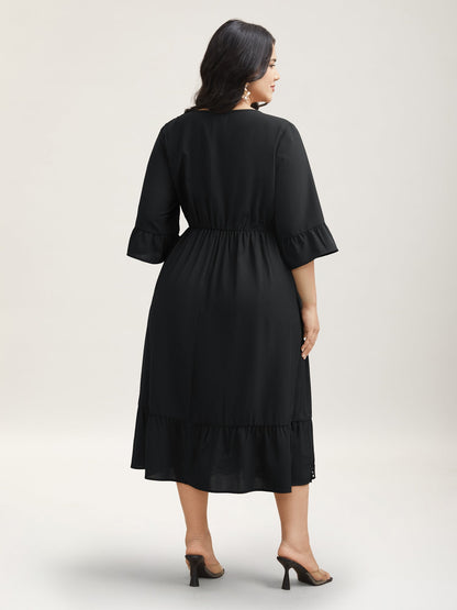 Cut-Out Waist-Defining Ruffled Midi Dress