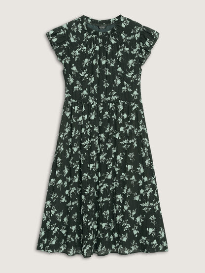 Textured Silhouette Flower Stretchy Collar Midi Dress