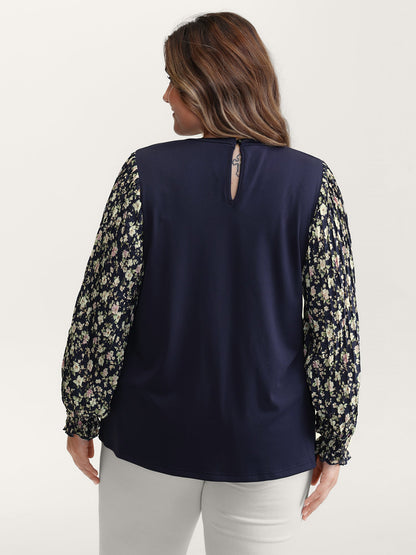 Floral Contrast Stretchy Knit Top
