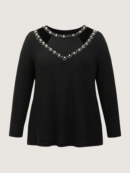 Bubble Beads Neck Cut-Out T-Shirt