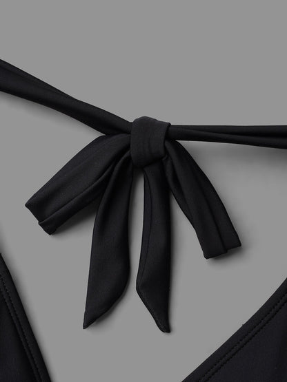 Handkerchief Hem Contrast Webbing Surplice Neck Swim Dress