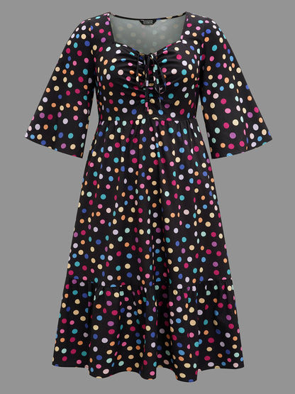 Multi-Color Dots Sweetheart Neckline Midi Dress