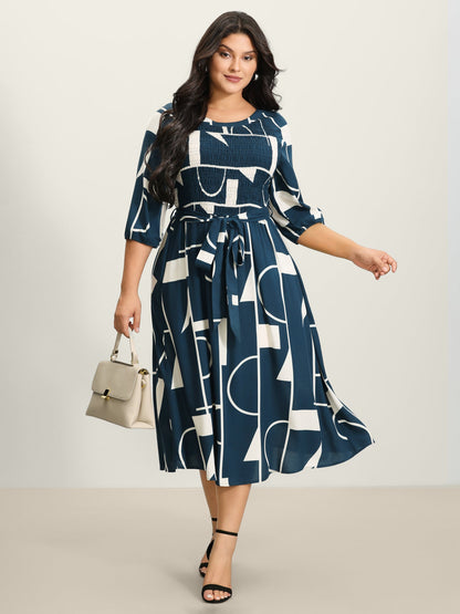 Supersoft Geometrical Print Shirred Bodice Tie Maxi Dress