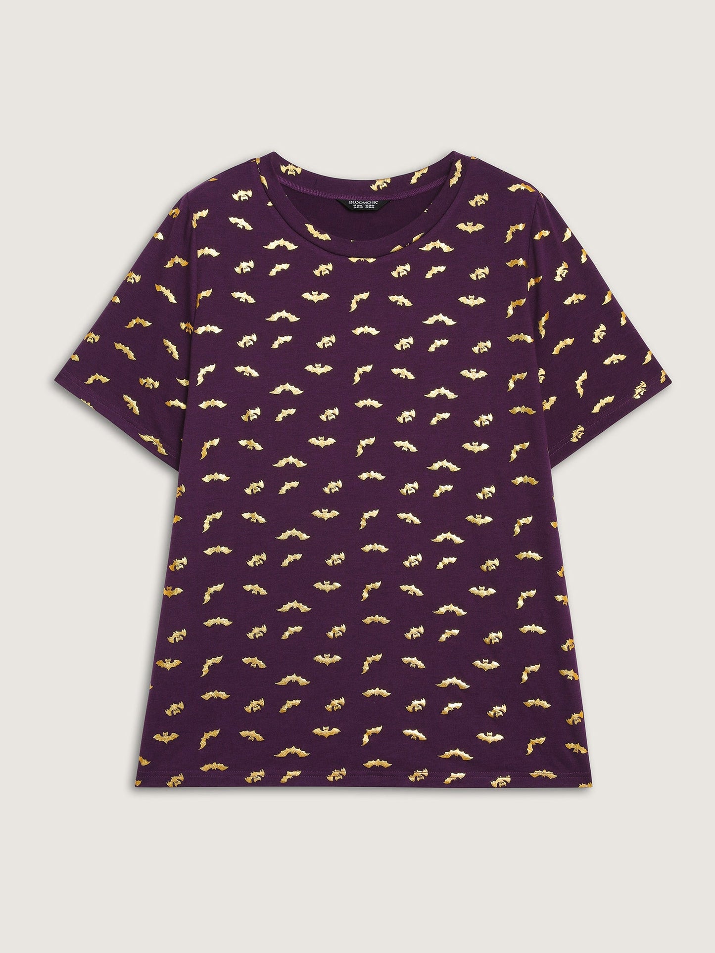 Shimmery Gold Bat Print Crewneck T-Shirt