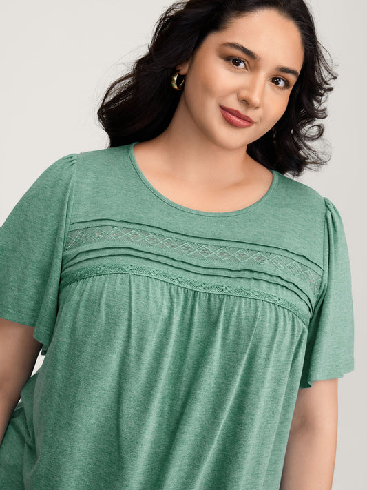 Supersoft Pleated Detail Lace Trim T-Shirt