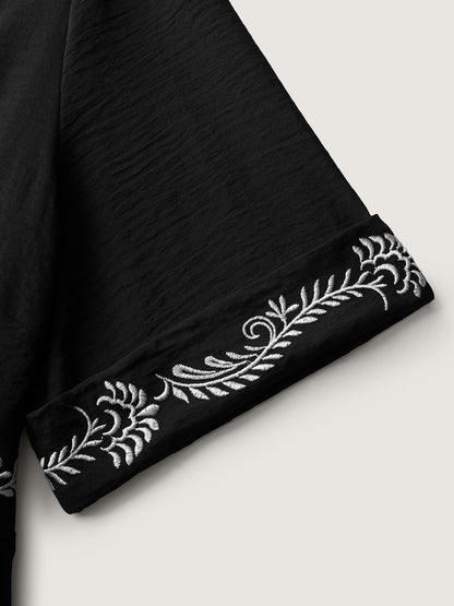 Embroidered Shirred Waist-Defining Maxi Dress