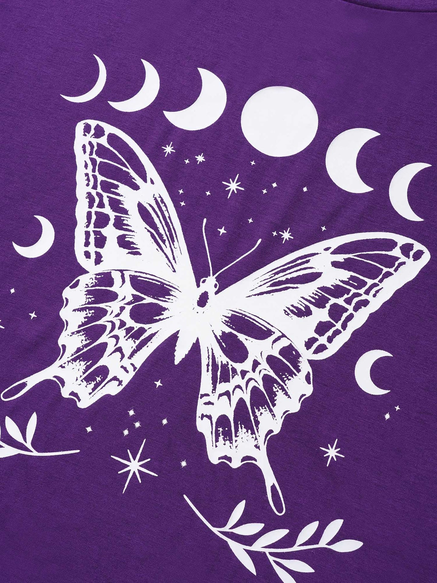 Butterfly & Moon Print Round Neck T-shirt